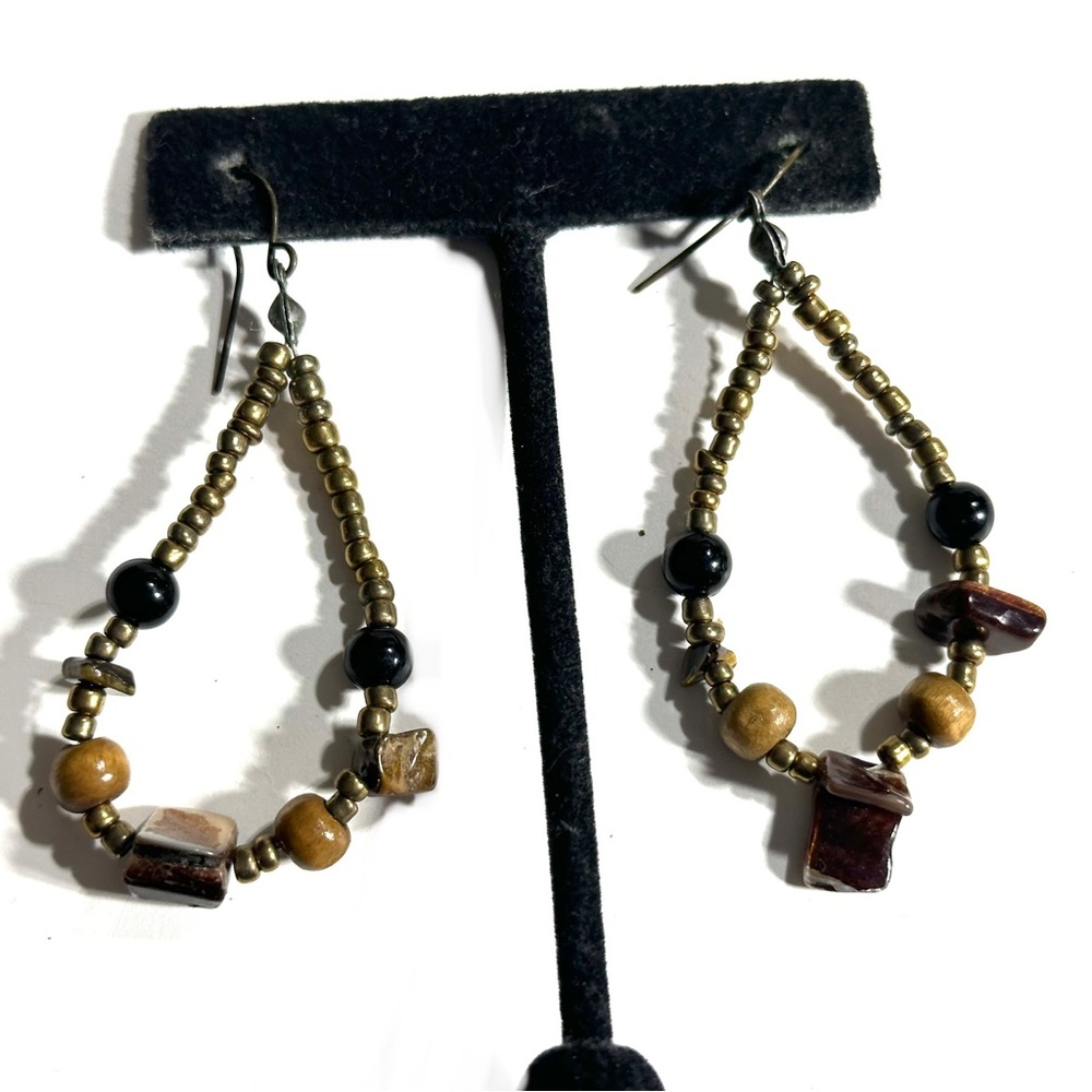 Boho Hippie Earthy Colors Forest Punk Fairycore Hook Earrings Beaded Teardrop